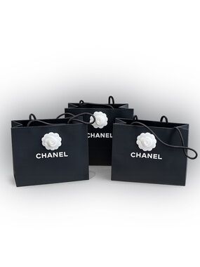 Authentic CHANEL Shopping Bags Set of 3 with Camellia | Large Boutique Gift Bags